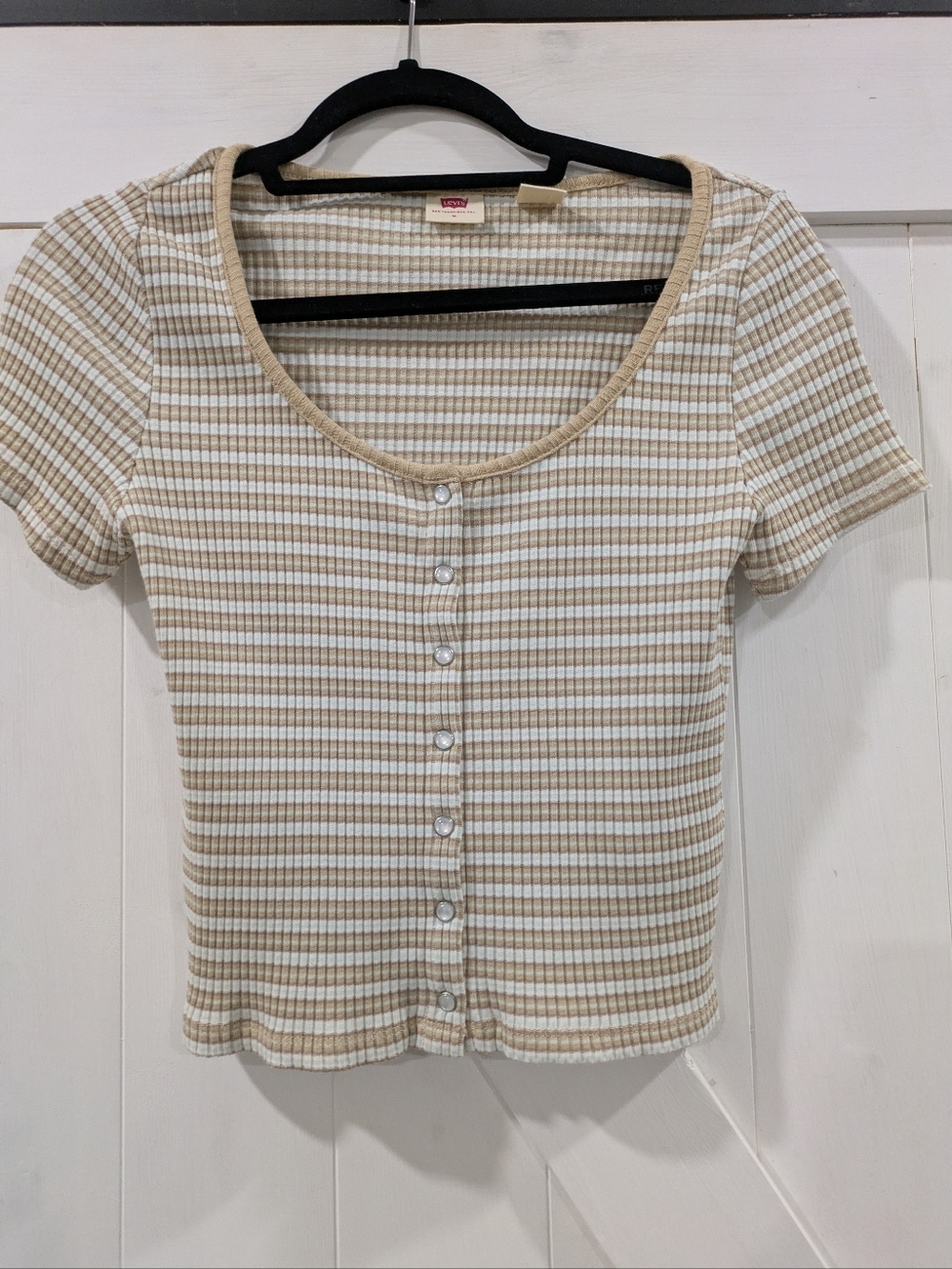 Levi's Women's Beige & White Striped Ribbed Button-Front Top